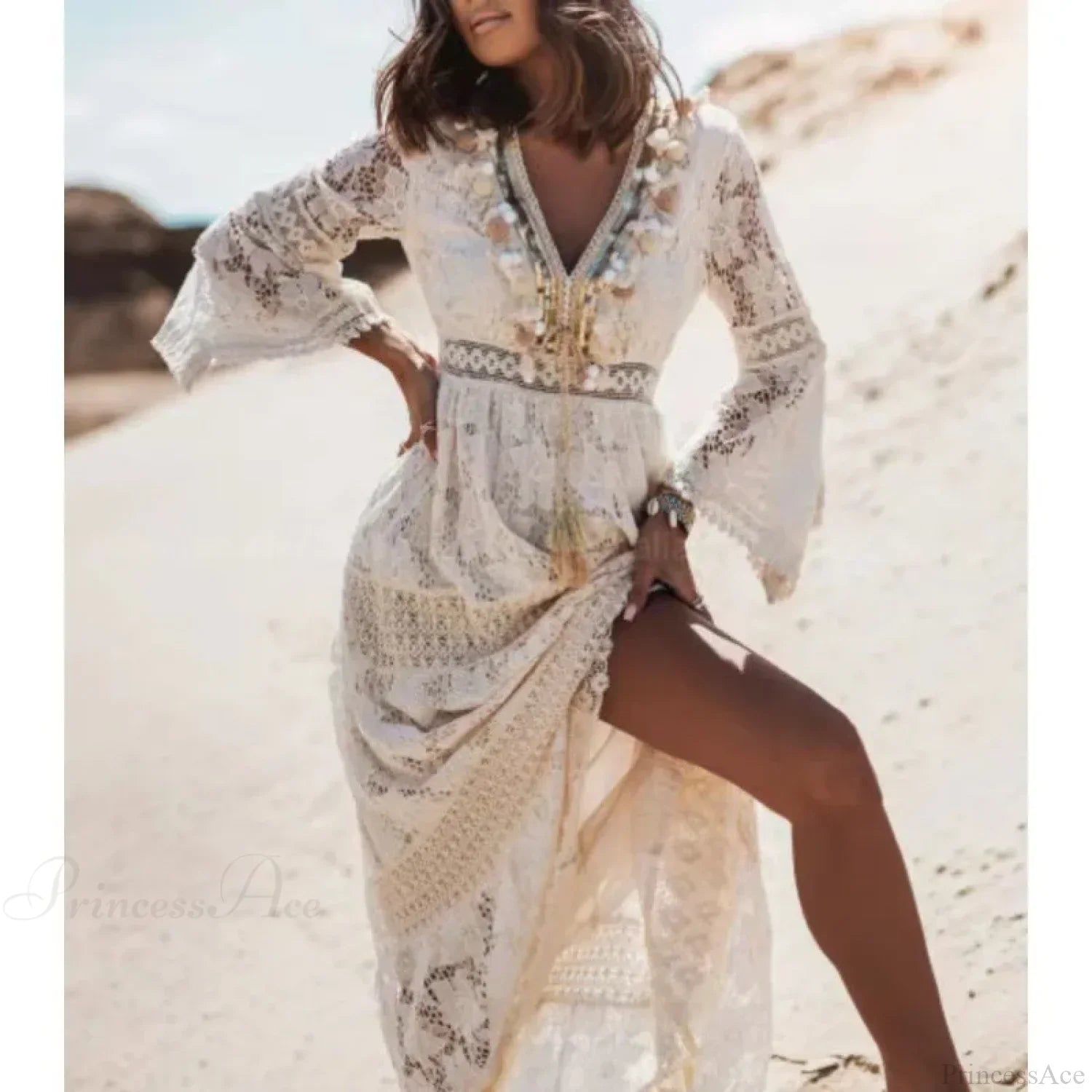 Vintage Embroidery Loose White Red Boho Dress image 7