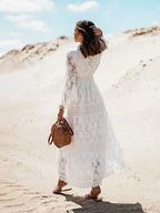 Vintage Embroidery Loose White Red Boho Dress image 6