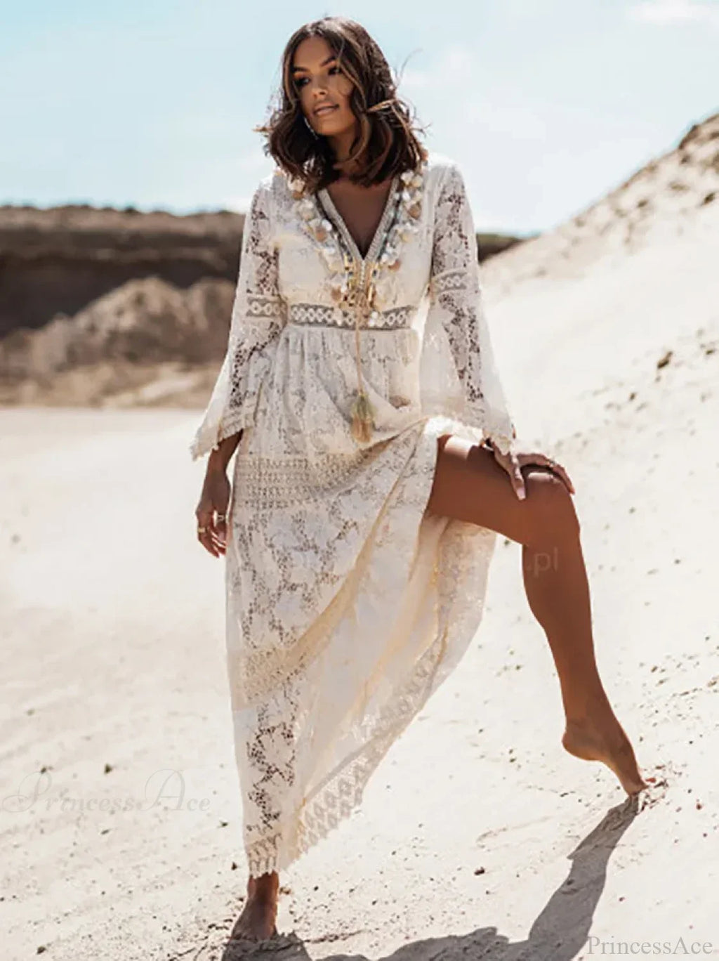 Vintage Embroidery Loose White Red Boho Dress image 3