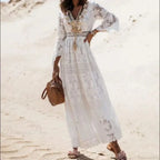Vintage Embroidery Loose White Red Boho Dress image 8