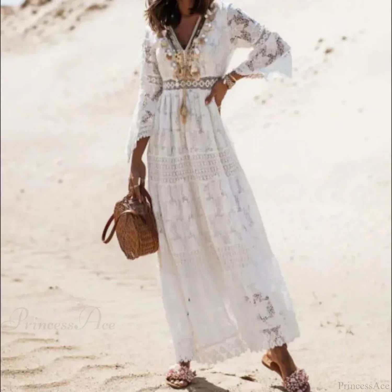Vintage Embroidery Loose White Red Boho Dress image 8