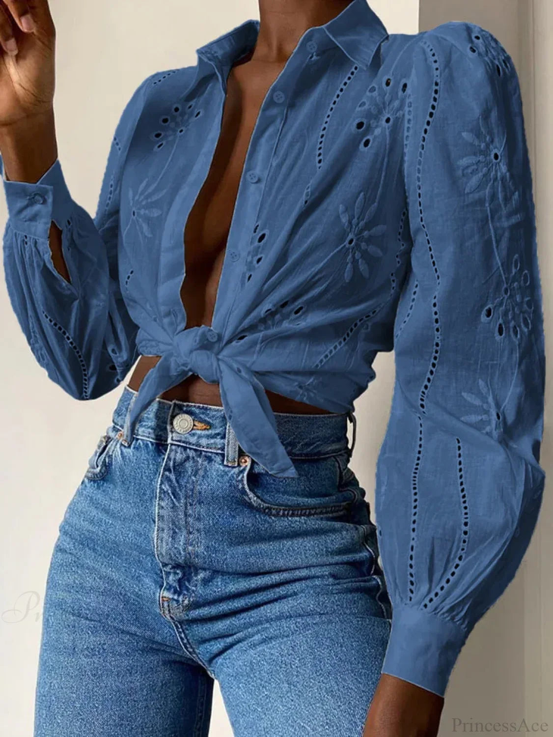 Vintage Floral Embroidery Hollow Out Puff Sleeve Boho Blouse image 9
