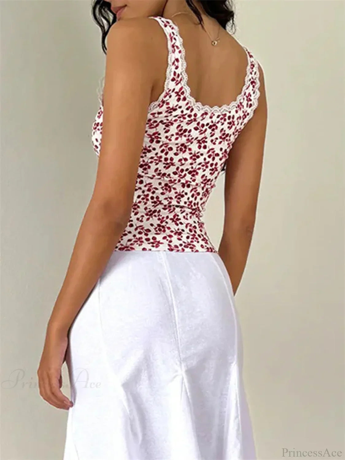 Vintage Floral Lace Trim Sleeveless Crop Top image 5