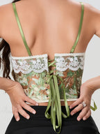 Vintage Floral Lace Trim Tie-up Spaghetti Strap Bustier image 5