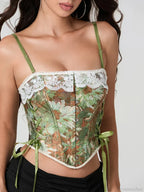 Vintage Floral Lace Trim Tie-up Spaghetti Strap Bustier image 2
