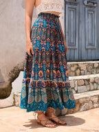Vintage Floral Peacock Skirt High Elastic Beach Bohemian A-line image 2