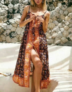Vintage Floral Print Boho Midi Dress image 4