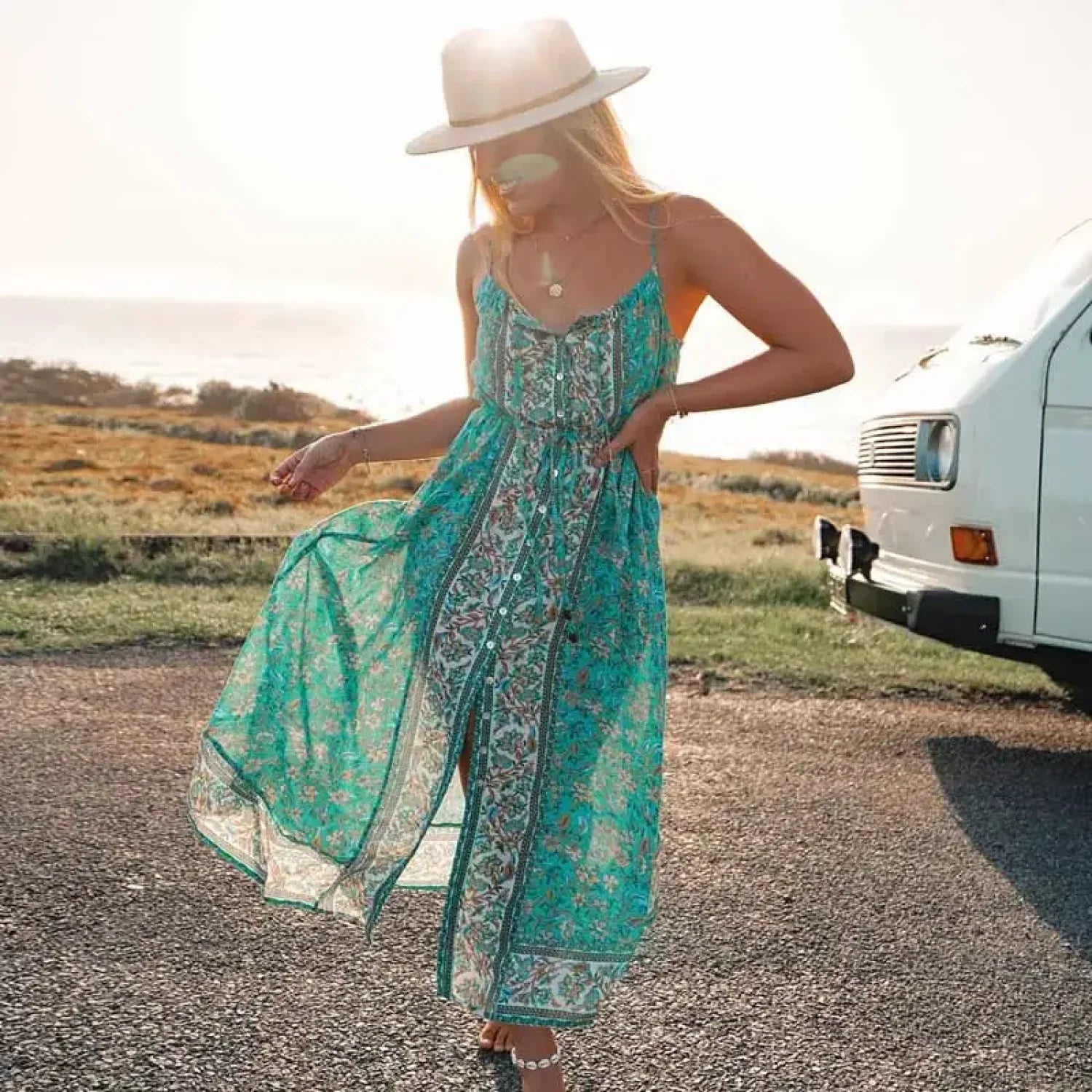 Vintage Floral Print Boho Midi Dress image 5
