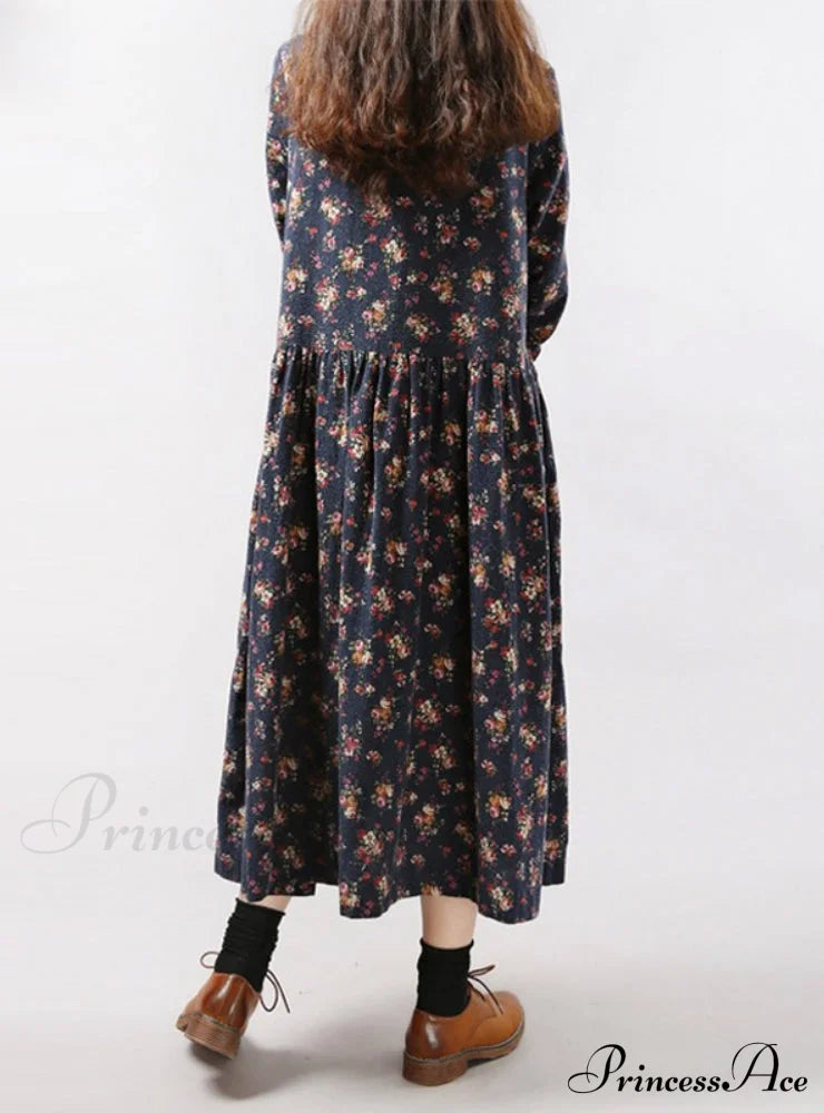 Vintage Floral Loose Long-Sleeve Casual Dress image 4
