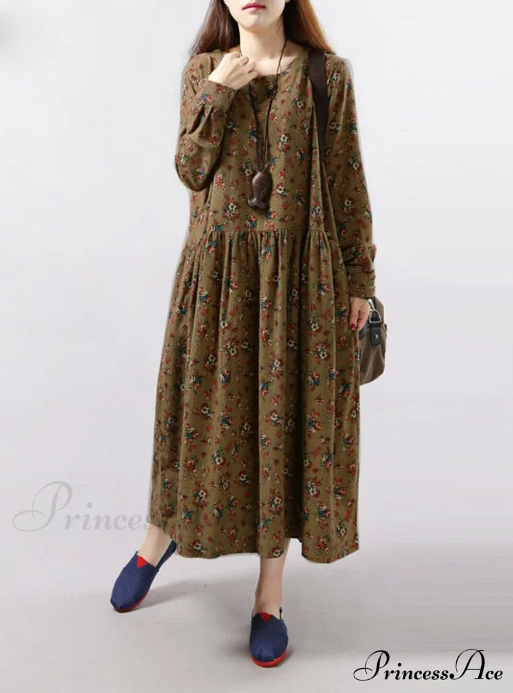 Vintage Floral Loose Long-Sleeve Casual Dress image 5