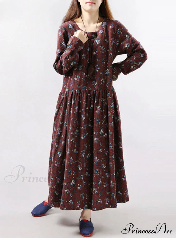 Vintage Floral Loose Long-Sleeve Casual Dress image 1