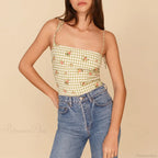 Vintage Floral Smocked Tie Strap Slim Fitted Crop Cami Top image 7
