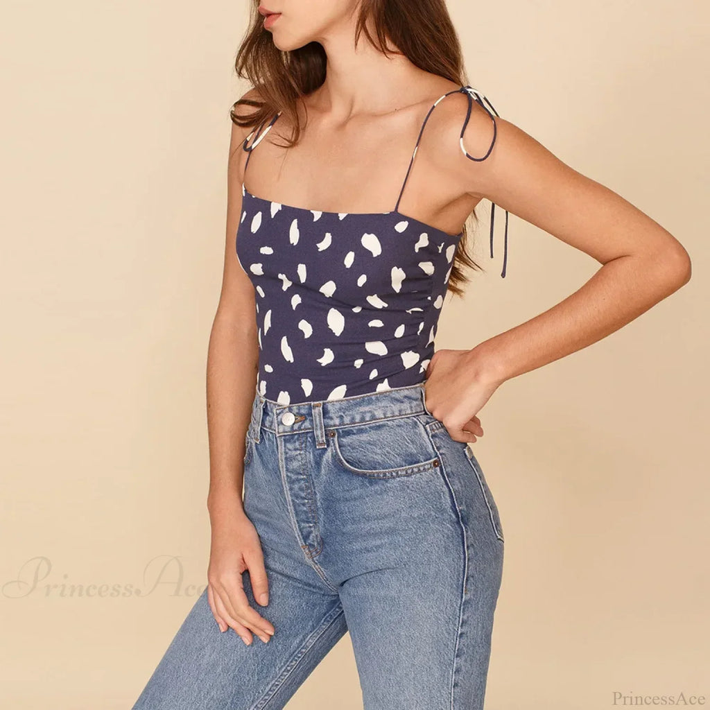 Vintage Floral Smocked Tie Strap Slim Fitted Crop Cami Top image 6