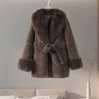 Vintage Fox Fur Belted Luxury Coat image 4