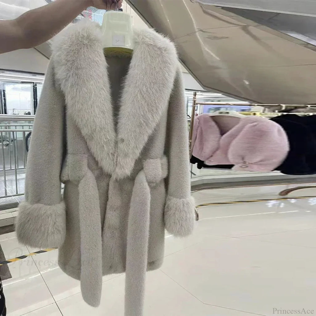 Vintage Fox Fur Belted Luxury Coat image 5