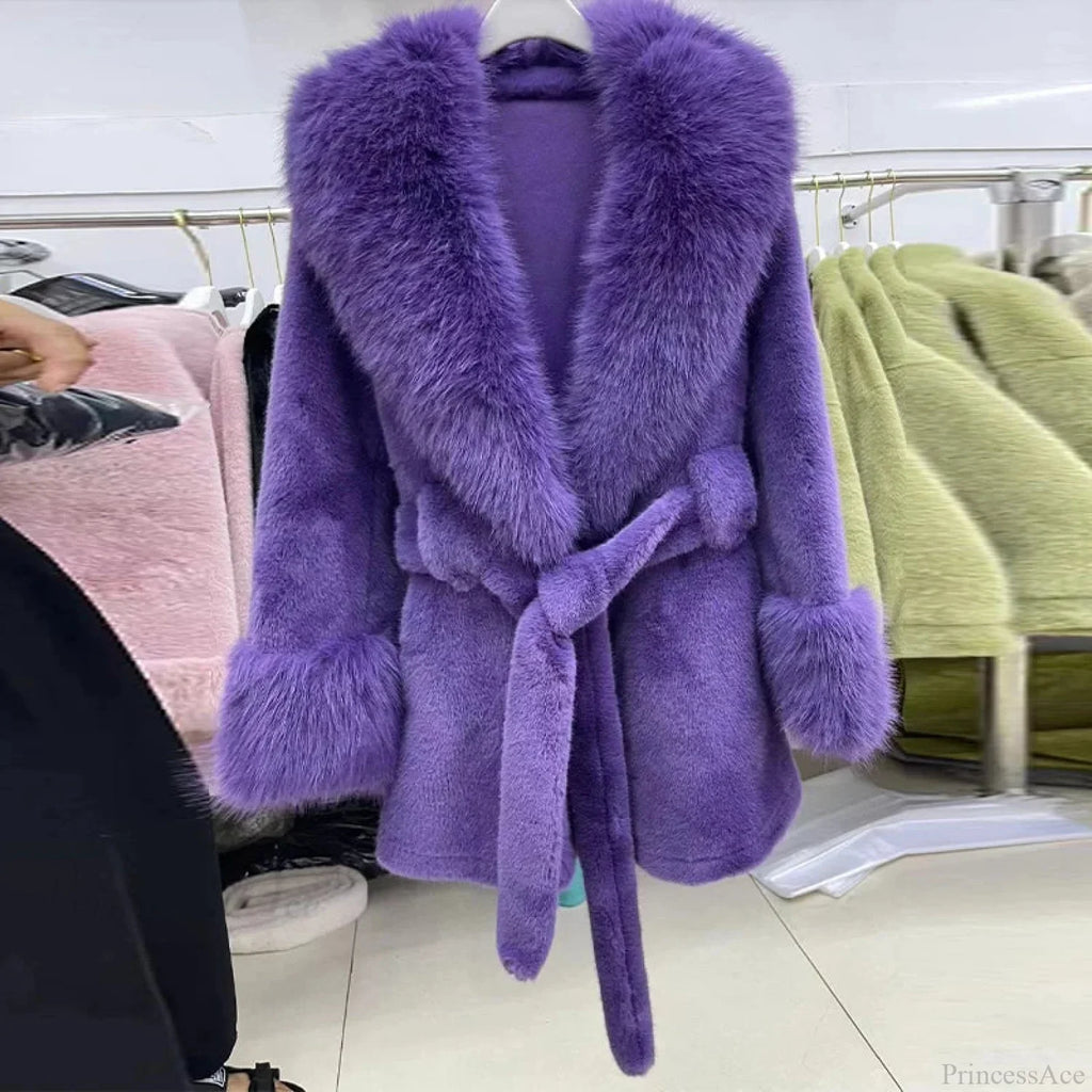 Vintage Fox Fur Belted Luxury Coat image 8