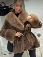 Vintage Fox Fur Belted Luxury Coat image 1