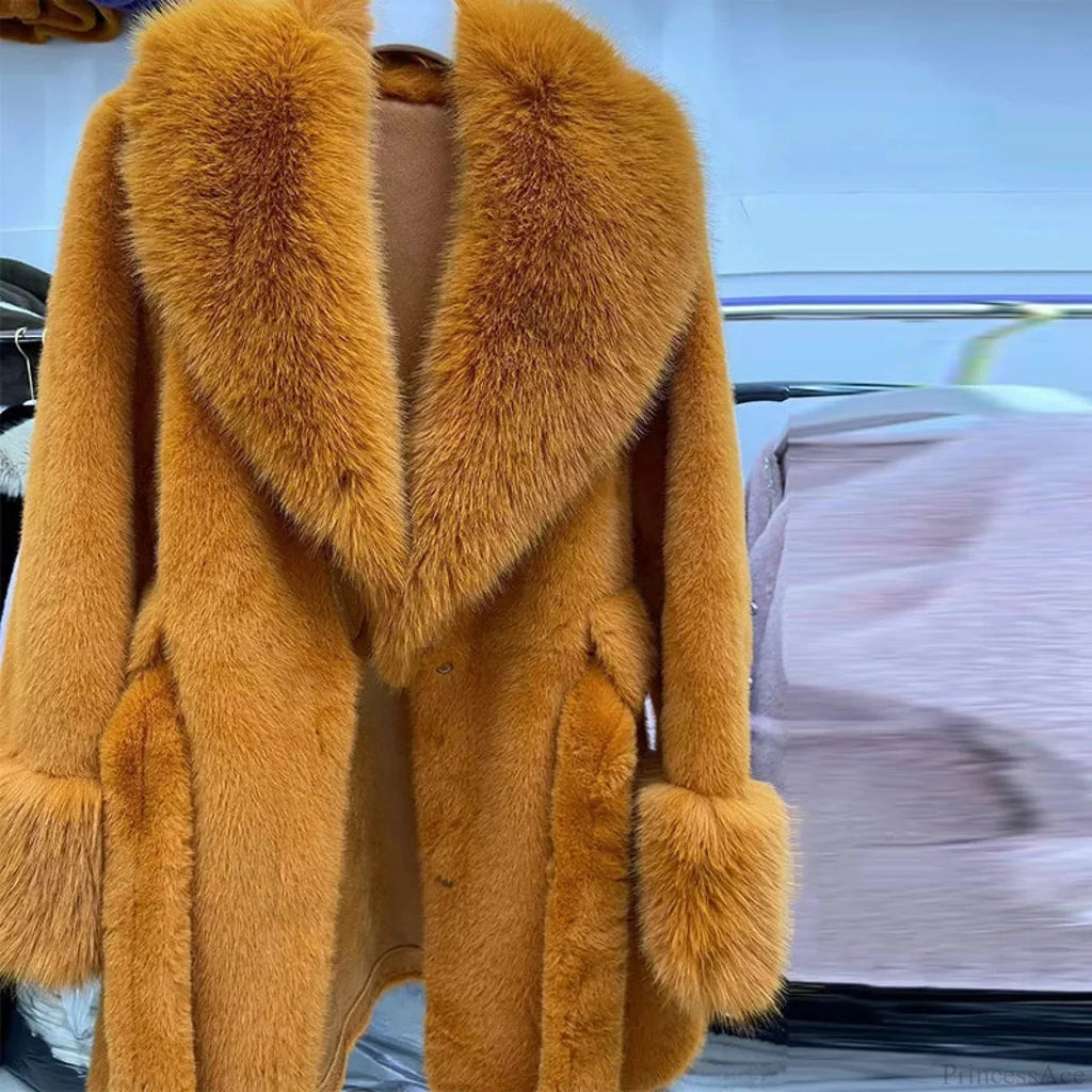 Vintage Fox Fur Belted Luxury Coat image 7