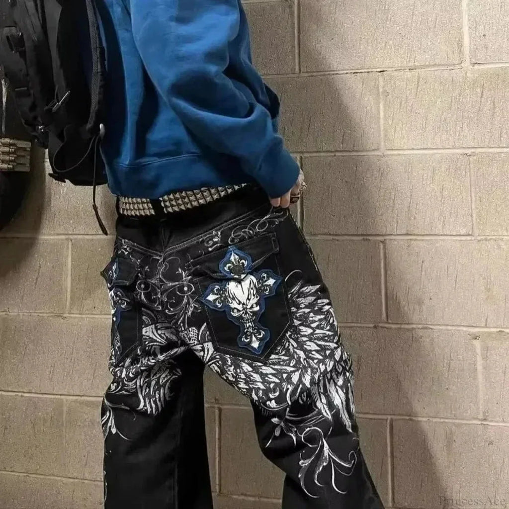 Vintage Gothic Cross Wings Stitched Pants image 1