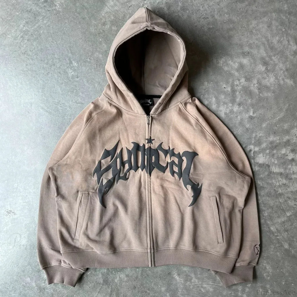 Vintage Gothic Printed Zipper Hoodie image 4