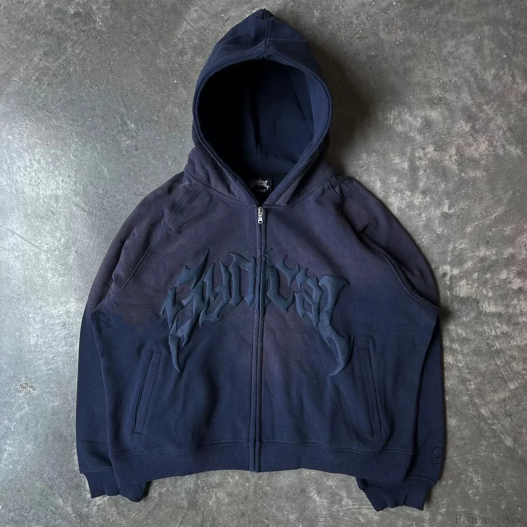 Vintage Gothic Printed Zipper Hoodie image 5