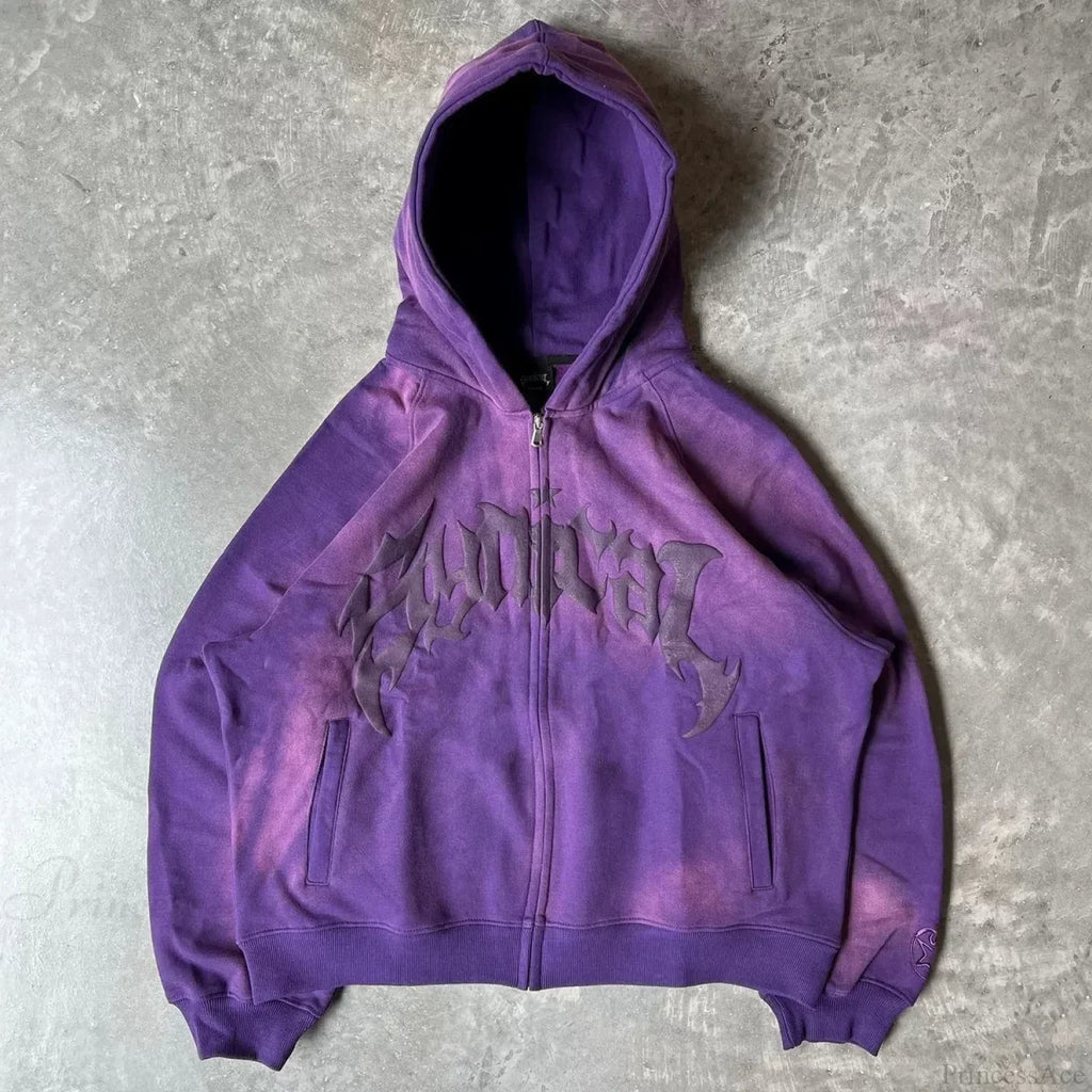 Vintage Gothic Printed Zipper Hoodie image 3