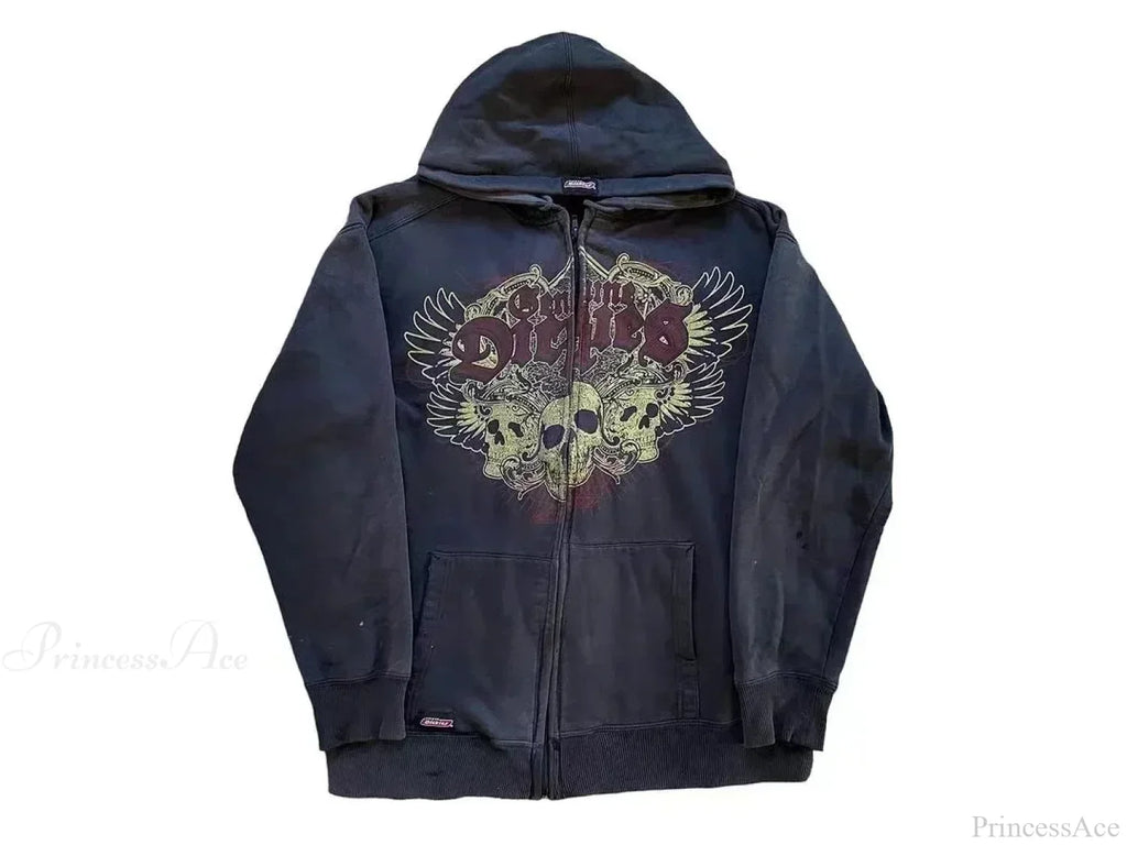 Vintage Gothic Skull Zip Up Hoodie image 3