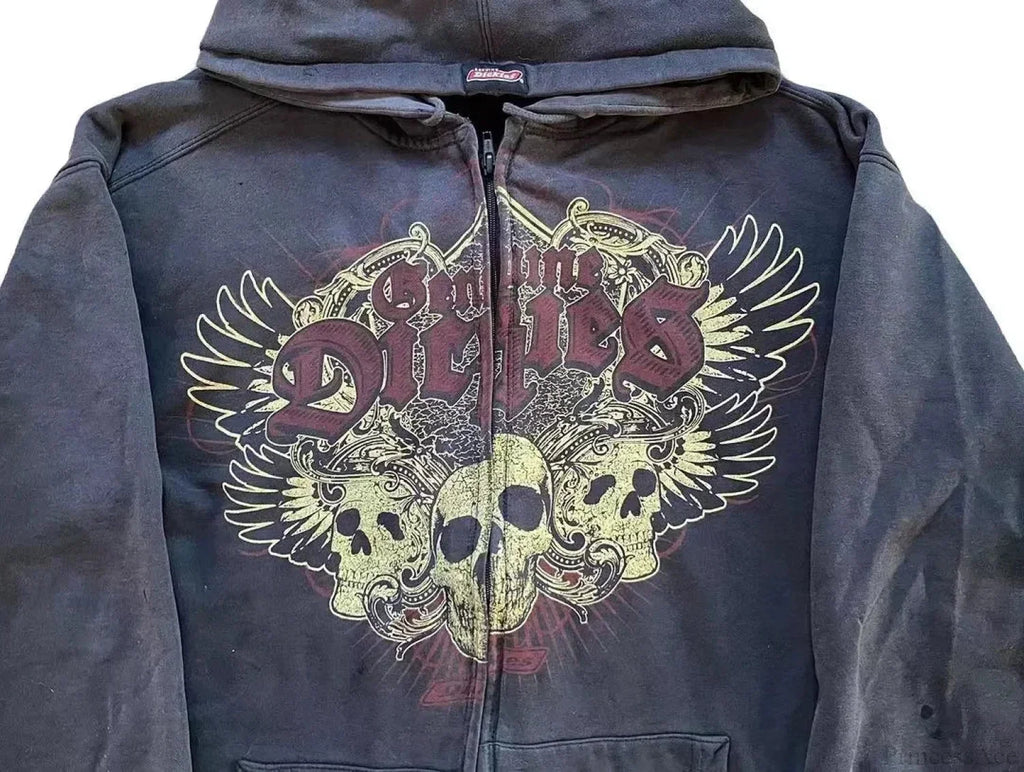 Vintage Gothic Skull Zip Up Hoodie image 2