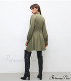 Vintage Green Office Long Sleeve Lapel Short Dress for Autumn image 6