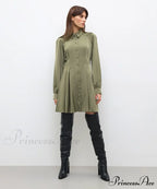 Vintage Green Office Long Sleeve Lapel Short Dress for Autumn image 4