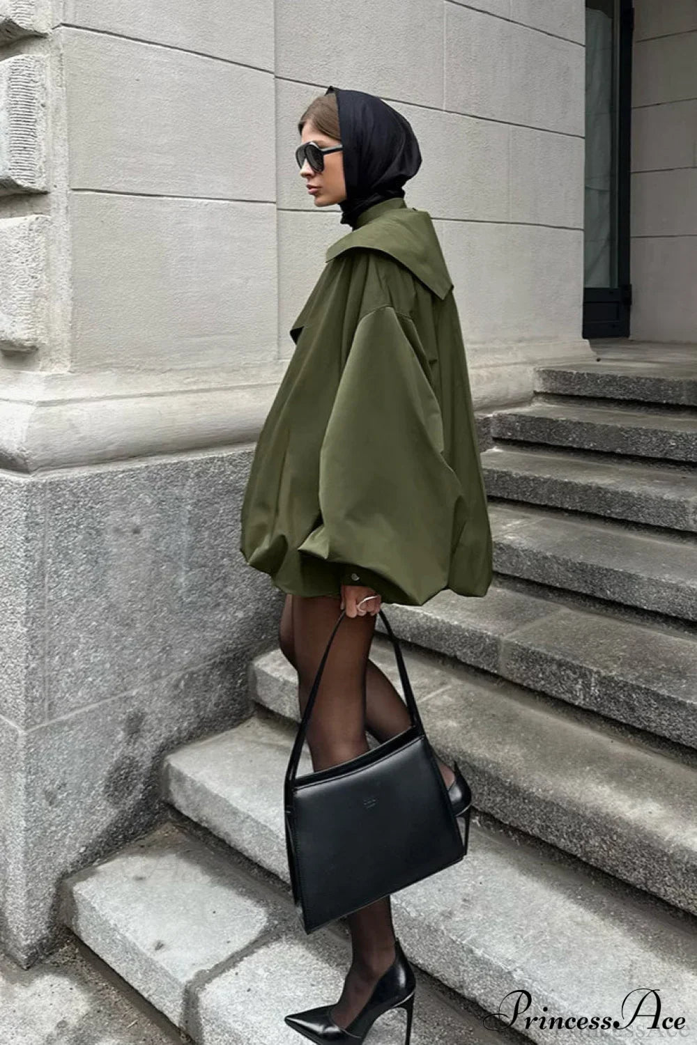 Vintage Green Unique Loose Slimming Coat image 3