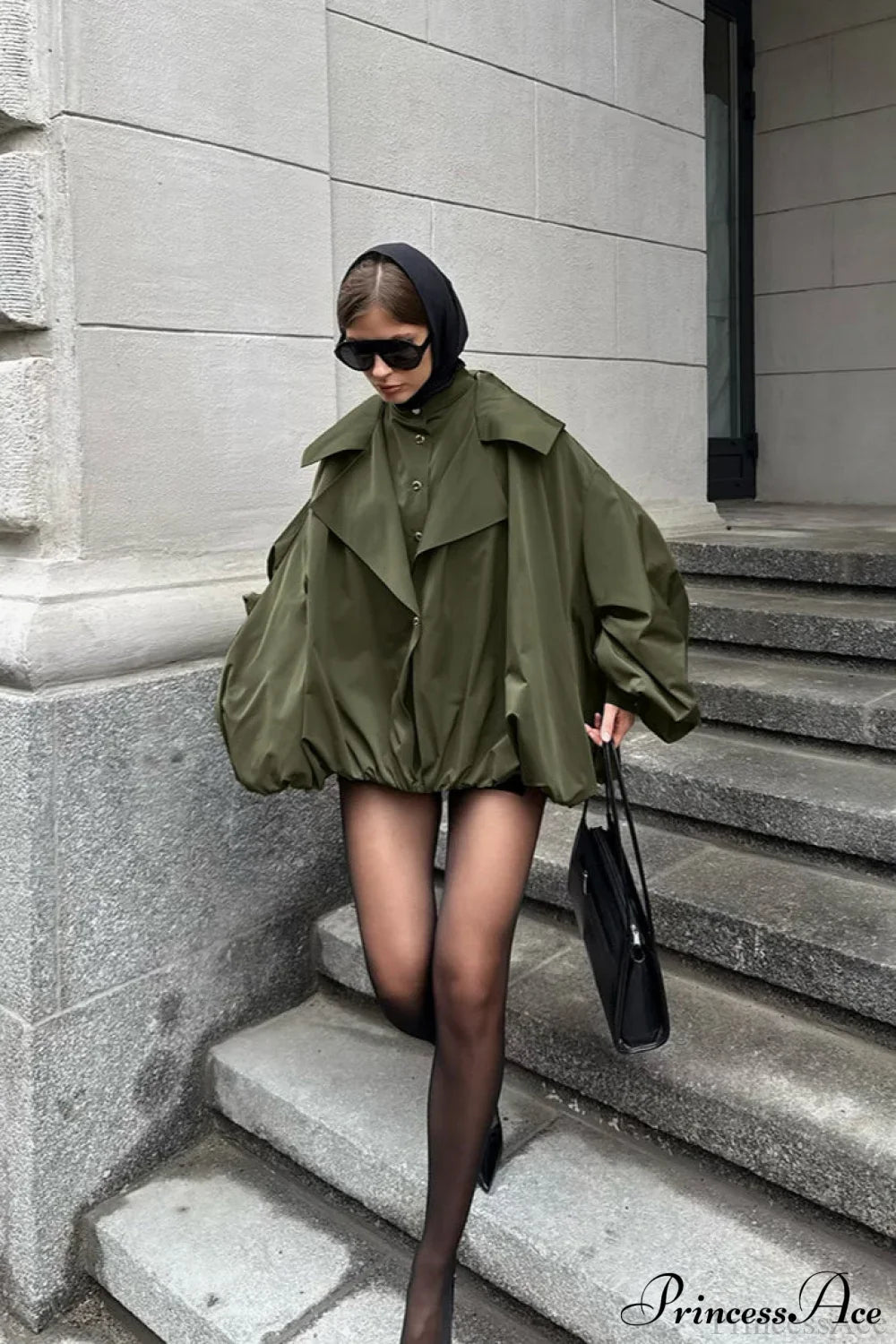 Vintage Green Unique Loose Slimming Coat image 4