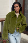 Vintage Green Velvet Loose Baseball Lapel Jacket image 1
