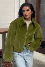 Vintage Green Velvet Loose Baseball Lapel Jacket image 1