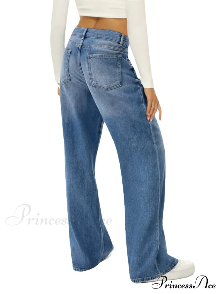 Vintage High Waist Wide Leg Blue Baggy Streetwear Harajuku Straight Fashionable Casual Elegant Stylish Jean image 2