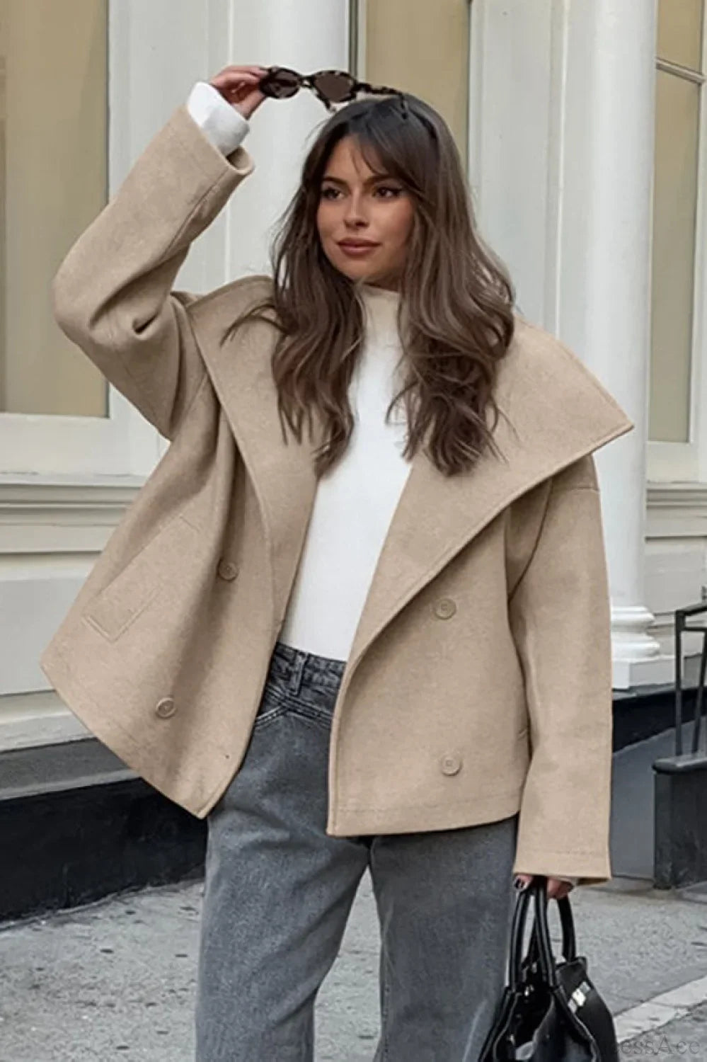 Vintage Khaki Double Breasted Thickened Wool Blend Coat image 3