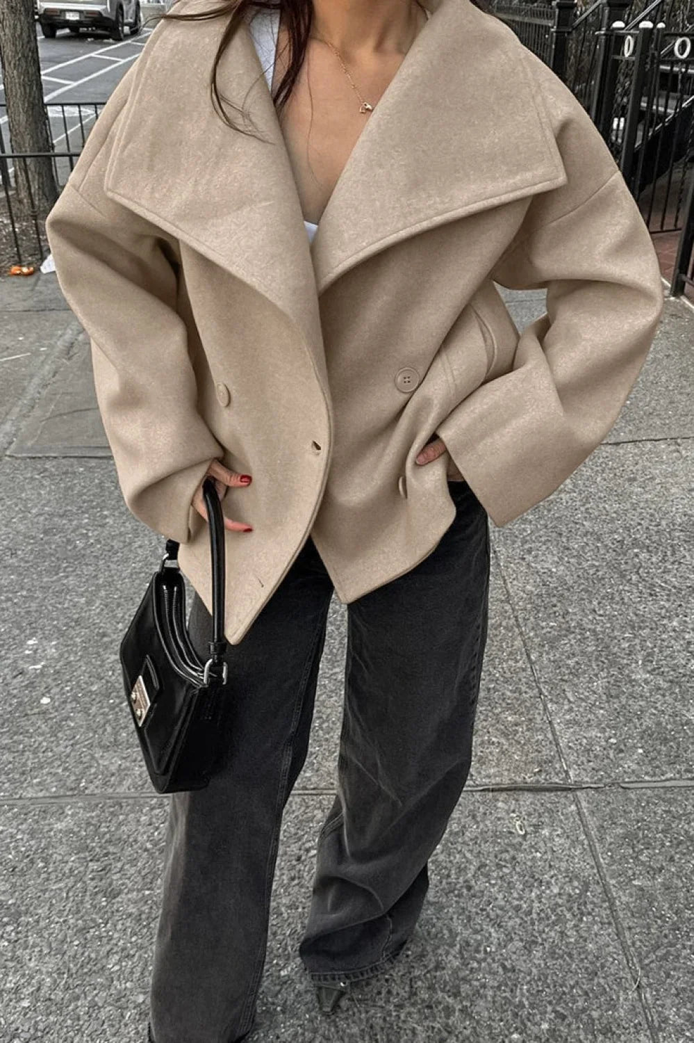 Vintage Khaki Double Breasted Thickened Wool Blend Coat image 2