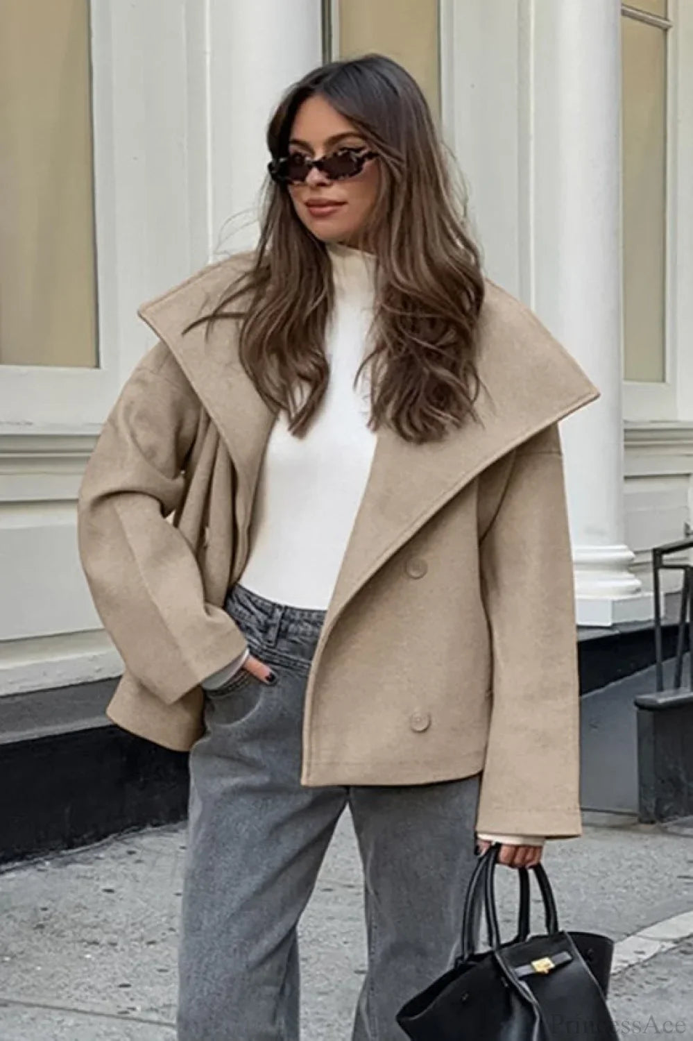 Vintage Khaki Double Breasted Thickened Wool Blend Coat image 4