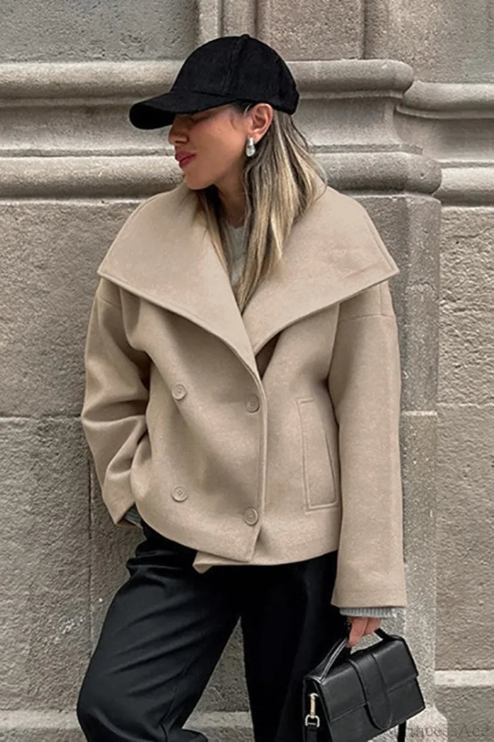Vintage Khaki Double Breasted Thickened Wool Blend Coat image 1