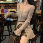 Vintage Knitted Spring Long Sleeve Button Closure Slim Knit Top image 5