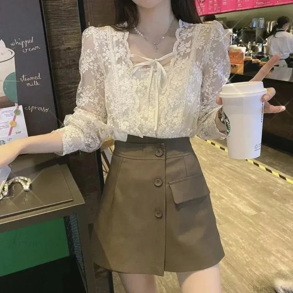 Vintage Lace Puff Long Sleeve Crochet Blouse image 4
