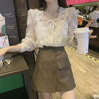 Vintage Lace Puff Long Sleeve Crochet Blouse image 4