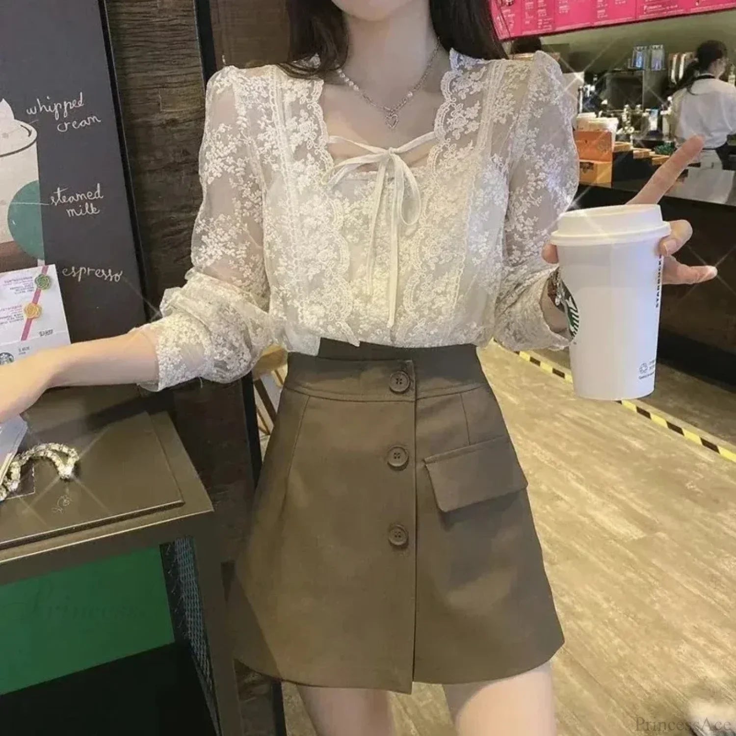 Vintage Lace Puff Long Sleeve Crochet Blouse image 4