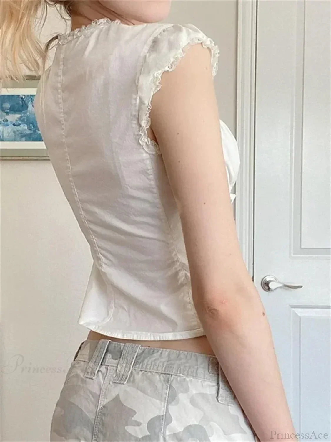 Vintage Lace Trim Cap Sleeve Bandage Blouse image 2