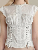 Vintage Lace Trim Cap Sleeve Bandage Blouse image 3