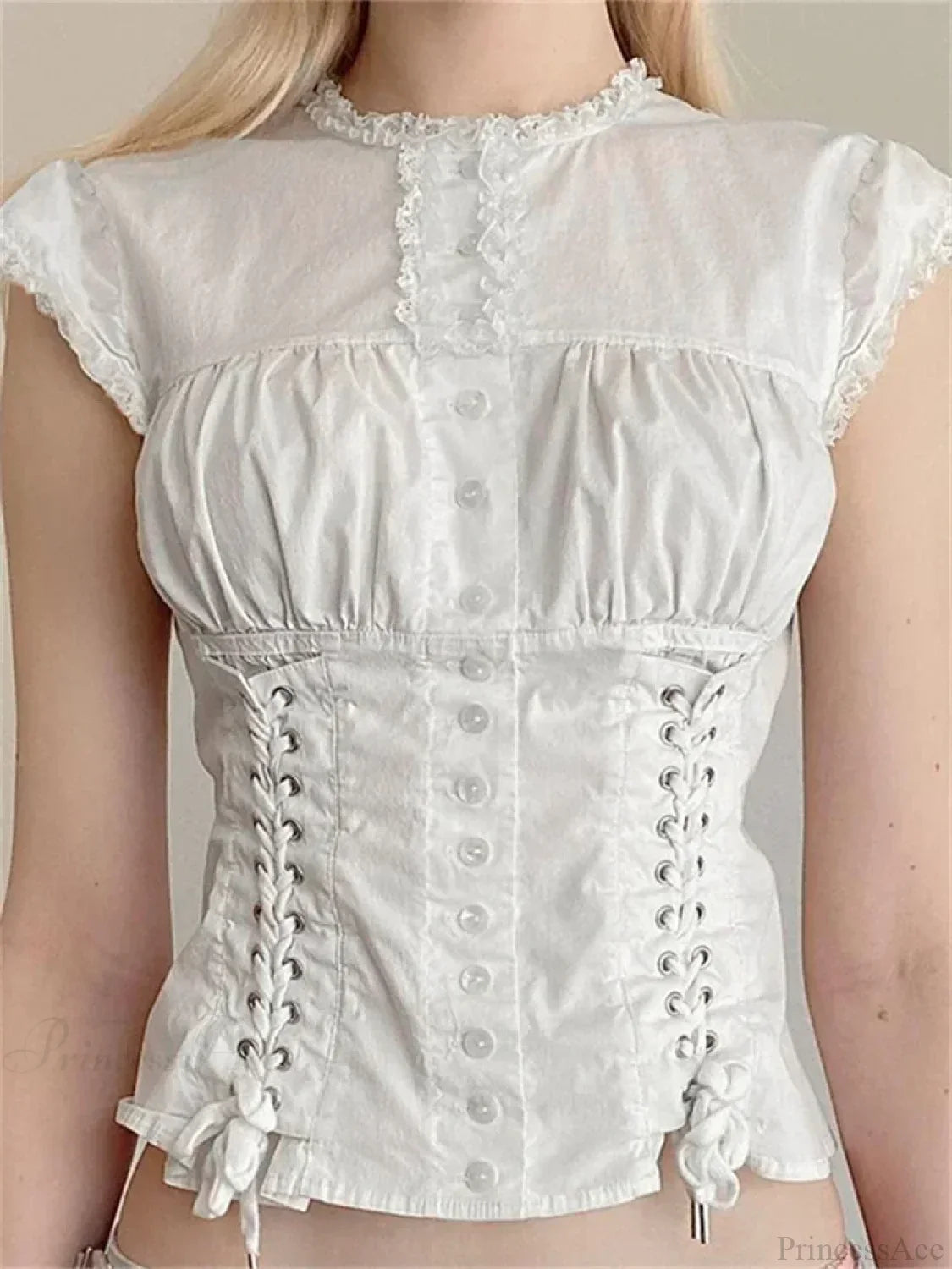 Vintage Lace Trim Cap Sleeve Bandage Blouse image 3