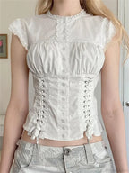Vintage Lace Trim Cap Sleeve Bandage Blouse image 1