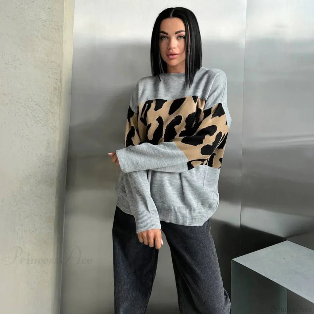 Vintage Leopard Print Loose Oversized Sweater image 3
