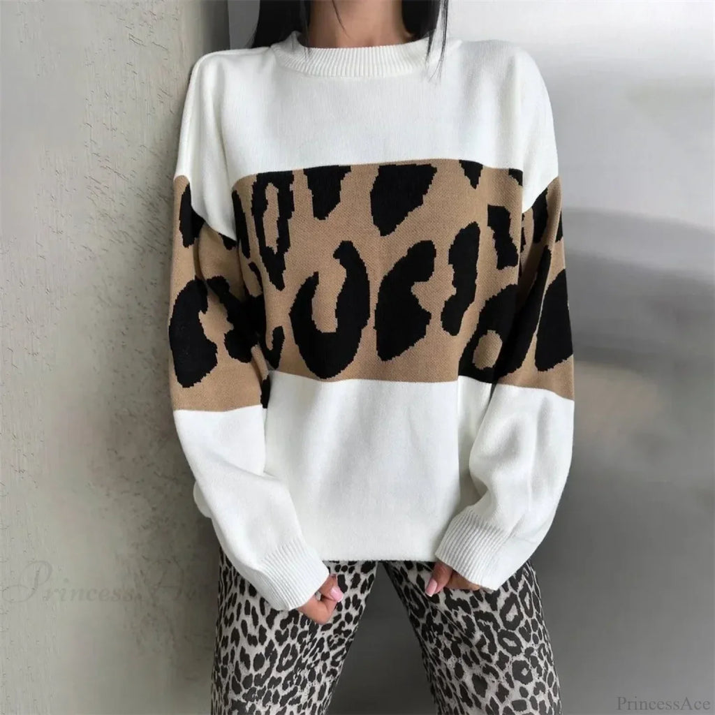 Vintage Leopard Print Loose Oversized Sweater image 6