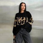 Vintage Leopard Print Loose Oversized Sweater image 1